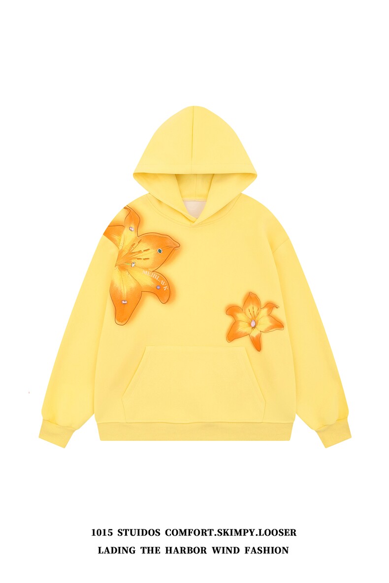 2025新款美式潮牌烫钻花卉印花宽松连帽情侣卫衣1015-WY351-P98,男装卫衣,四季星座1015
