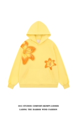 2025新款美式潮牌烫钻花卉印花宽松连帽情侣卫衣1015-WY351-P98，男装卫衣，四季星座1015