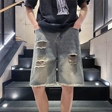 日系破洞牛仔短裤男青春流行牛仔裤水洗N0220-P38，男装牛仔裤，星座308B-1