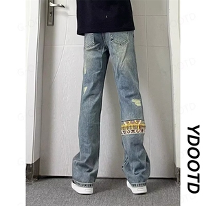 夏季潮牌贴布休闲百搭直筒牛仔裤男2025新款宽松潮流设