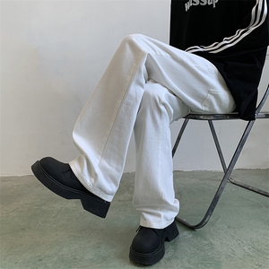 港风秋款男牛仔裤纯色直筒宽松休闲直筒长裤NK22 P38图片