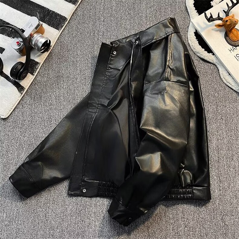 高街复古皮衣外套男春秋季潮牌廓型机车服PU皮夹克W25/P67,男装夹克,星座506B