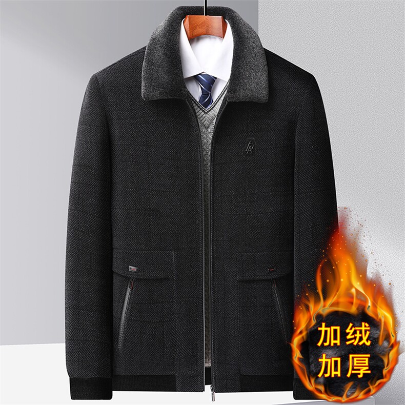 中年男士冬季翻领加绒加厚保暖外套爸爸装新款休闲雪尼尔夹克上衣,男装夹克,电商B212（原钱塘6029）