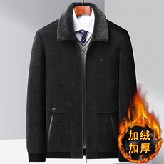 中年男士冬季翻领加绒加厚保暖外套爸爸装新款休闲雪尼尔夹克上衣，男装夹克，电商B212（原钱塘6029）