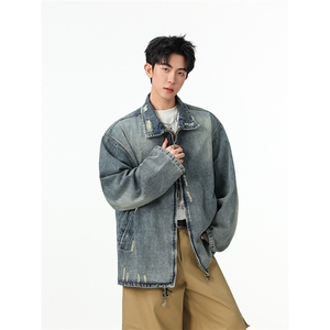 水洗牛仔外套男款春美式痞帅上衣服宽松休闲工装夹克JK1325-P90图片