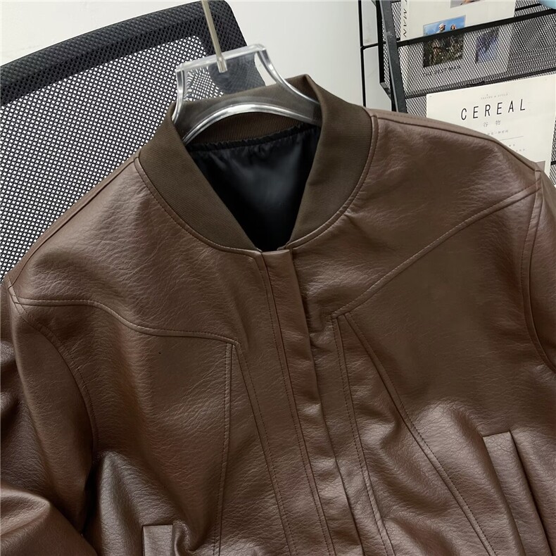 美式百搭男士皮衣夹克宽松外套男重磅潮流棒球服上衣W6886-P63,男装夹克,星座412-3