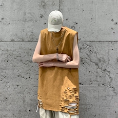 背心/马甲/坎肩夏季圆领下摆破洞无袖纯色T恤B239-1237-P45，男装背心/马甲，星座514-2(原B239)