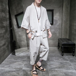 A611 P75室内风2024春夏装新款七分袖七分裤仙鹤刺绣宽松汉服套装图片