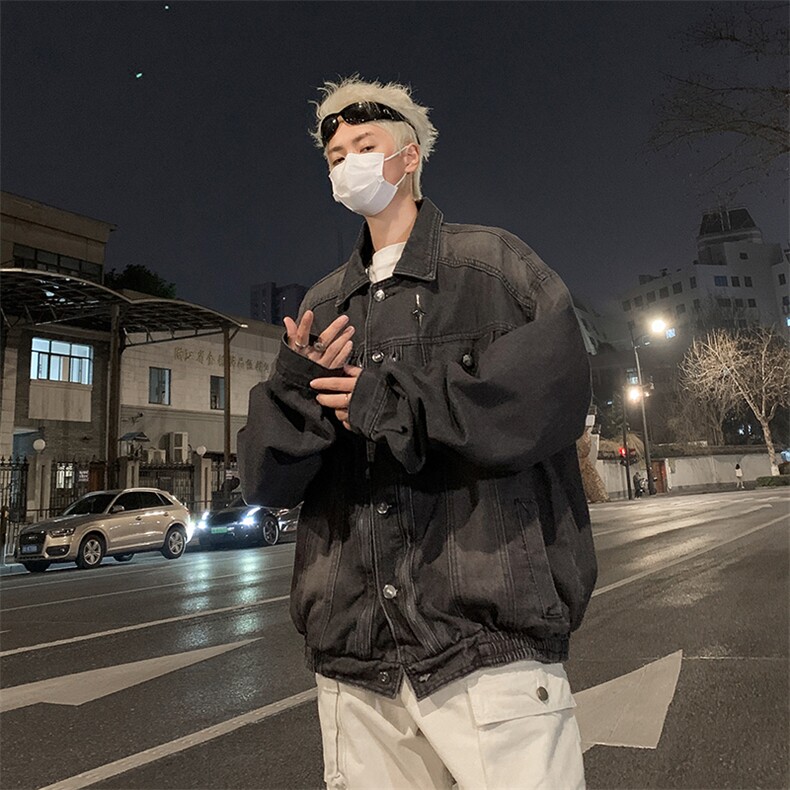 水洗做旧牛仔外套男春秋季美式ins潮牌高街宽松百搭短款工装夹克,男装夹克,星座410-7
