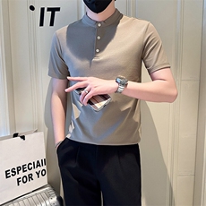 店主风社会小伙男士纯色立领POLO衫男修身T恤301A-1/PL102/P55，男装T恤，星座301A-1