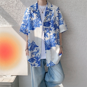 8XL-M 天丝亚麻清爽晕染古巴领短袖衬衫男半截袖冰丝衬衣CS525P58图片