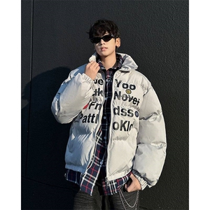 假两件棉服男士韩版潮流高街字母2025冬季ins棉衣外套MF328-P93图片