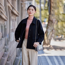 2024秋冬新款宽松显瘦赫本风毛呢外套女短装，女装双面呢大衣，怡欣双面呢工厂店