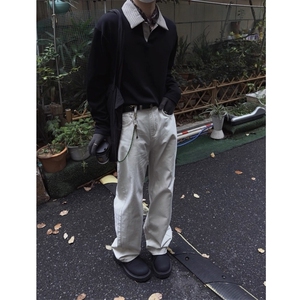 现货千鸟格拼接翻领T恤长袖上衣情侣款男女 CX01-TP35图片