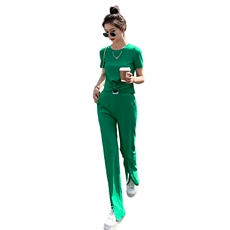 现货-休闲时尚套装女2023夏季新款设计感小众绿色成套搭配两件套，女装套装/套裙，霓裳依族