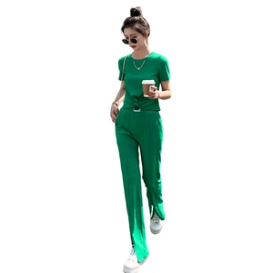 现货-休闲时尚套装女2023夏季新款设计感小众绿色成套搭配两件套图片