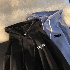 WY2248-P35加绒款-P40纯棉连帽卫衣男大码运动帽衫宽松薄外套男，男装卫衣，电商A040
