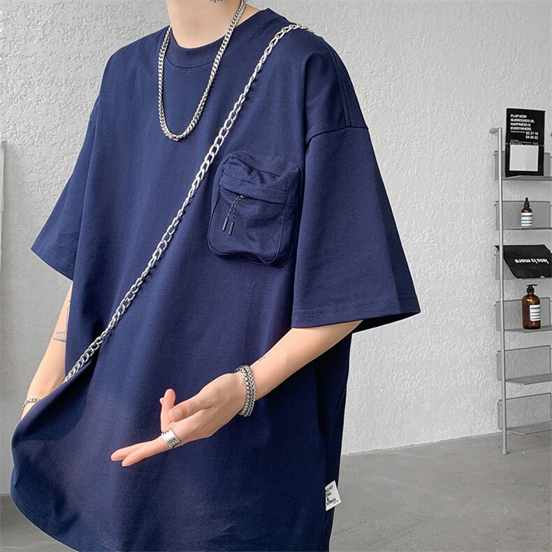 8XL-M重磅！特大码纯色宽松短袖T男口袋T恤五分袖上衣DX325P45,男装T恤,电商D206-1