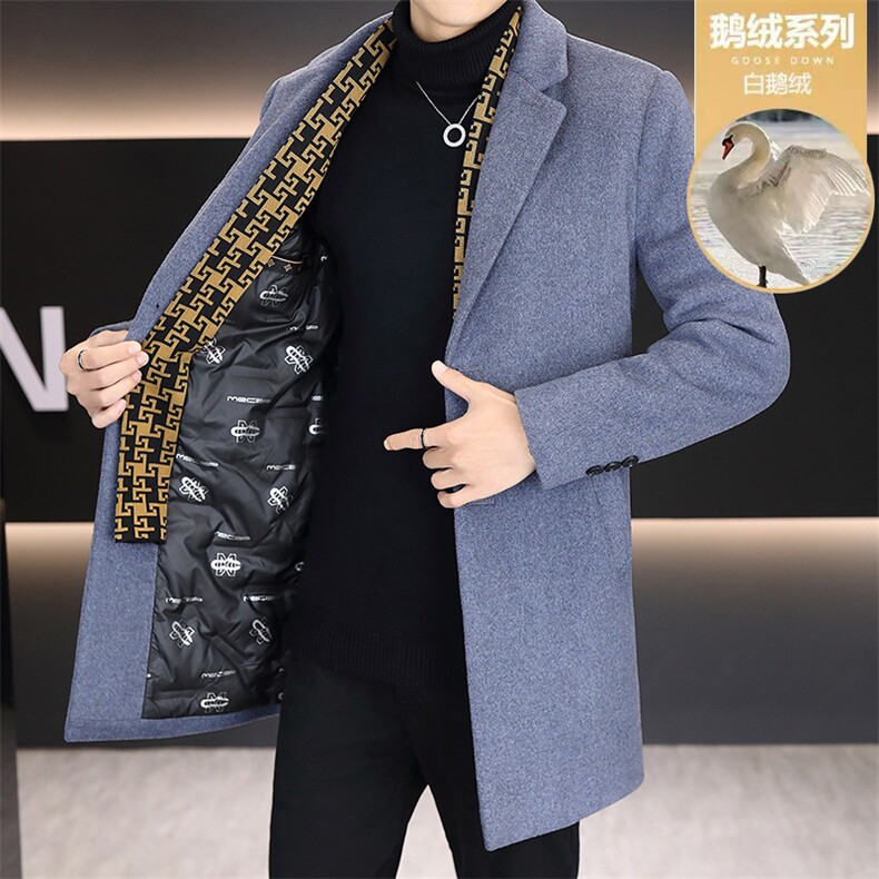 毛呢外套标鹅绒鹅绒内胆中长款羊毛外套男加厚羽绒服N7931-P230,男装羽绒服,星座310B-3