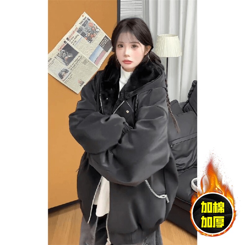 现货高品质美式高街重磅座山雕连帽pu皮棉衣男女加厚毛毛绒冬外套,男装皮衣,电商A443