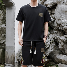 刺绣套装男短裤夏季潮流休闲运动T恤两件套大码A266-TZ7758-P48，男装牛仔裤，电商A266