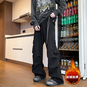 美式降落伞兵工装裤男款秋冬季加绒加厚直筒阔腿加长裤子KZ012P78图片