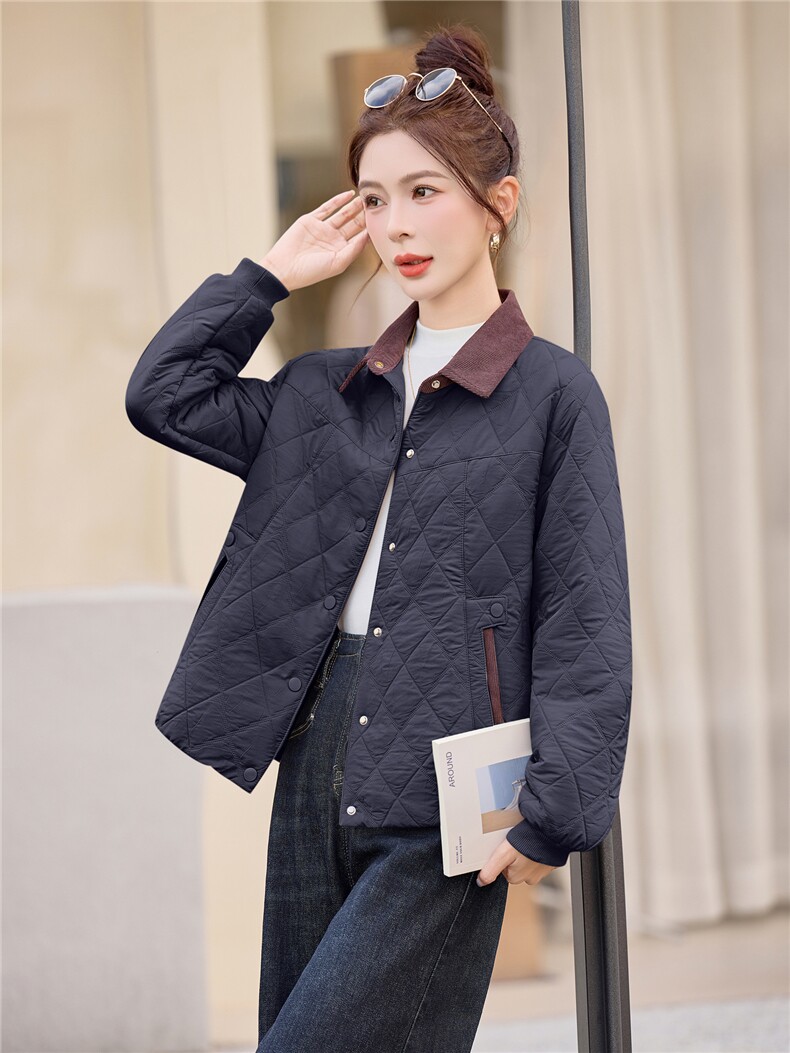 主推翻领撞色短款棉衣女2025冬新款休闲洋气保暖棉服夹棉外套,女装棉衣/棉服,余墨