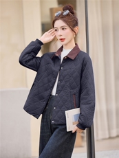 主推翻领撞色短款棉衣女2025冬新款休闲洋气保暖棉服夹棉外套，女装棉衣/棉服，余墨