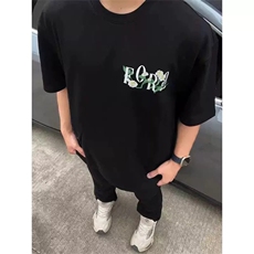 网图有货美式花卉刺绣短袖T恤男女休闲宽松情侣纯棉上衣A671-P35，男装T恤，星座1505