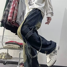 设计感牛仔裤男秋冬季新款美式潮牌高街小众阔腿长裤子N4100-p55，男装牛仔裤，星座1008