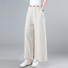 2025夏季新款时尚宽松休闲舒适个性绣花阔腿九分裤2025年夏季，女装休闲裤，奕阳依阁