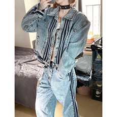 【有货】美式复古垫肩牛仔外套男款潮牌条纹夹克J7009CC-特P70，男装夹克，星座1007（原301D）