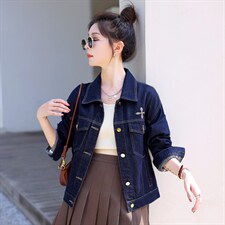 清仓捡漏~牛仔外套女秋季新款经典款翻领设计时尚百搭上衣小个子，女装牛仔外套，意芙