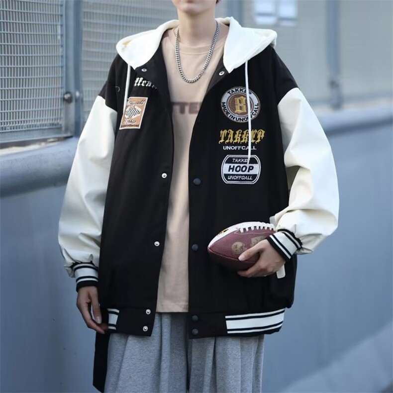 秋季潮牌街头bf宽松情侣外套潮流复古徽章连帽夹克男W5470-P65，男装夹克，星座512-2