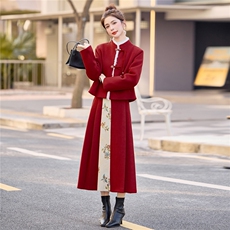 《现货》2025年冬季中式90羽绒服两件套装淑女保暖套装提花纯色女，女装套装/套裙，小九月