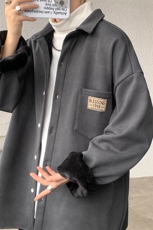 8XL-M秋冬款加绒加厚衬衫男做旧脏脏保暖外套大码衬衣CS29002P65，男装衬衫，电商B312
