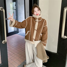 现货咖色皮毛一体羊羔毛外套5803-P185-K268，女装派克服，2C159