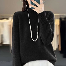 2025秋冬100%纯羊毛衫女高领加厚针织毛衣宽松慵懒羊绒衫打底上衣，女装连衣裙，萱芳婷羊绒