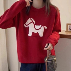 2026年秋季时尚百搭休闲小马提花圆领套头，女装羊毛衫，新胜羊绒