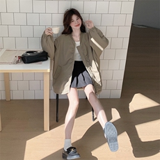 军绿色美式设计感工装外套女2025春秋季新款韩版宽松休闲夹克上衣，女装短外套，2C050