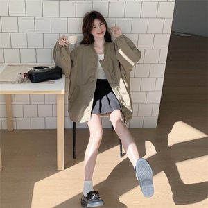 军绿色美式设计感工装外套女2025春秋季新款韩版宽松休闲夹克上衣图片