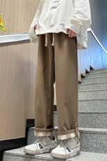加绒毛呢裤男直筒垂感阔腿特大码胖子休闲裤K906P55控78加绒P60，男装休闲裤，电商D206-1