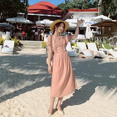 休闲纯色2021夏季新款休闲中长款舒适度假，女装连衣裙，艾艾淮淮