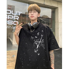 可48小时发货支持抖音得物来样二开美式满天星亮片短袖T恤MTX642，男装T恤，电商A486
