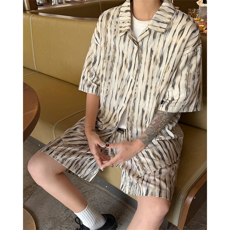 短袖衬衫短裤一整套5XZ4012-TP75128扎染度假风休闲套装,男装衬衫,电商A102