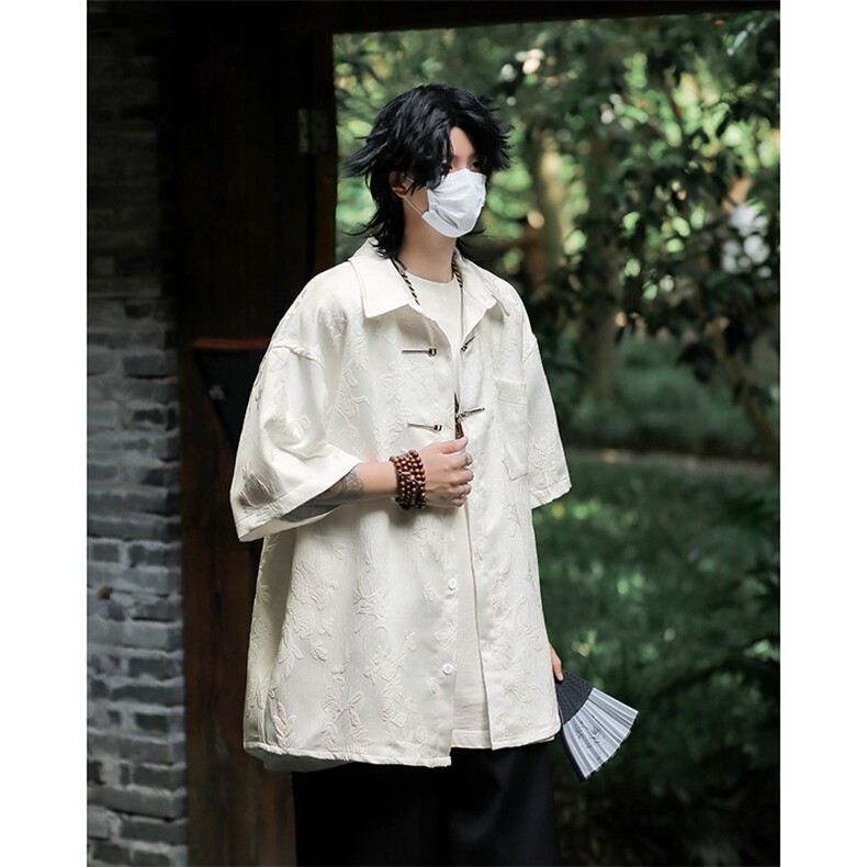 新中式衬衫男短袖提花夏季百搭2024新款ins宽松外套CY839-P43,男装衬衫,星座412-3