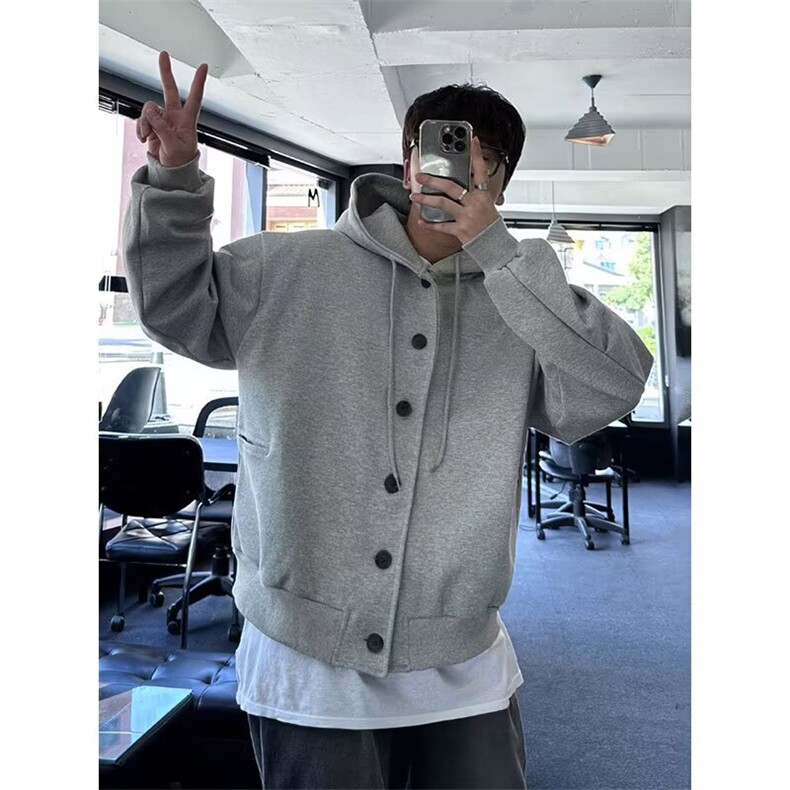 开衫卫衣男春秋季韩系宽松潮流设计感纯色百搭连帽外套WYF34P60,女装短外套,星座1013-5