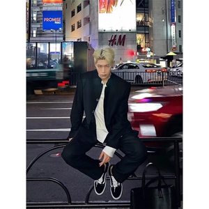2025春秋季装男青年潮流韩版修身男士中山装休闲立领西服外套潮流,小丽穿衣搭配图片图片