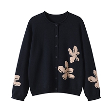 2025早春新款韩版时尚简约针织绣花开衫，女装针织衫/毛衣，温伦斯特羊绒