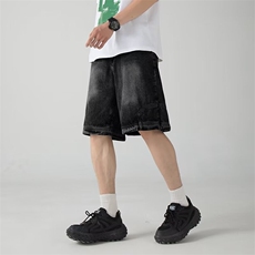 美式倒装牛仔短裤男夏季潮宽松水洗痞帅五分裤休闲中裤A2355-p47，男装牛仔裤，星座1008